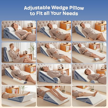 3PCS Wedge Pillow, Orthopedic Wedge Pillow for Acid Reflux, Back Support - size: 24*24*12inch 3PCS
