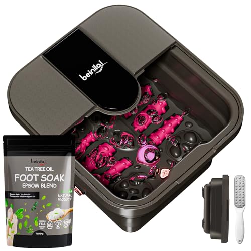 Beinilai Collapsible Foot Spa Bath with Heat,Bubble,Massage Rollers - color: Pink
