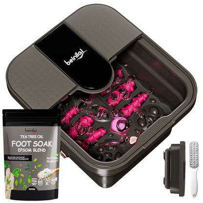 Beinilai Collapsible Foot Spa Bath with Heat,Bubble,Massage Rollers - color: Pink