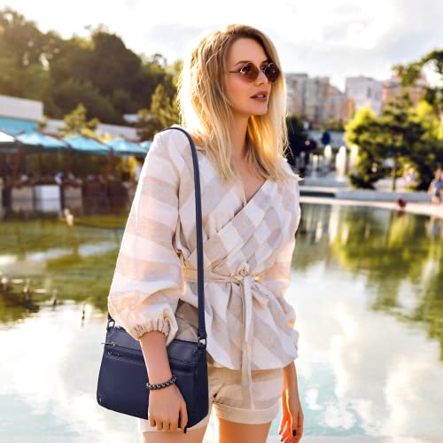 WESTBRONCO Crossbody Bags for Women, Medium Purses with Multi Zipper Pocket - color: Navy Blue