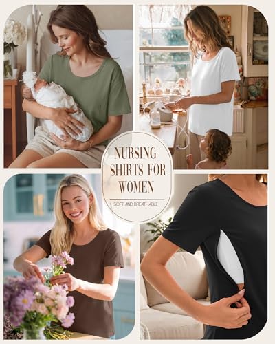 Ficerd 4 Pack Women's Maternity Nursing Shirts - color: Army Green, Brown, White, Black, size: Large