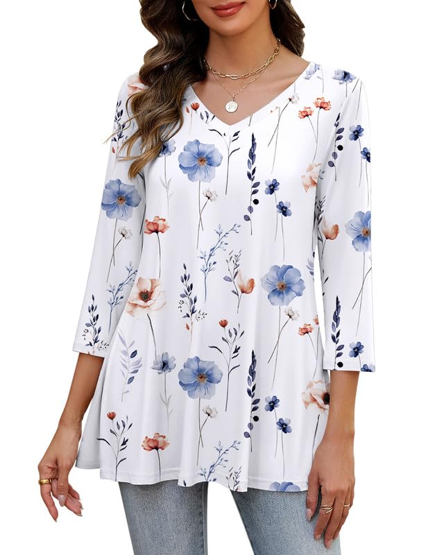 Misakia Women's Tunic Tops, 3/4 Sleeve V Neck Loose Fit - color: 1235-bf290, size: 3X-Large