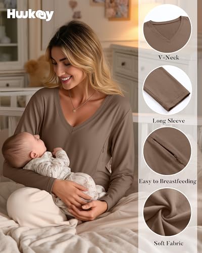 Huukeay 3 Pack Maternity Nursing Tops Breastfeeding Shirts - color: Black, White, Coffee, size: Medium