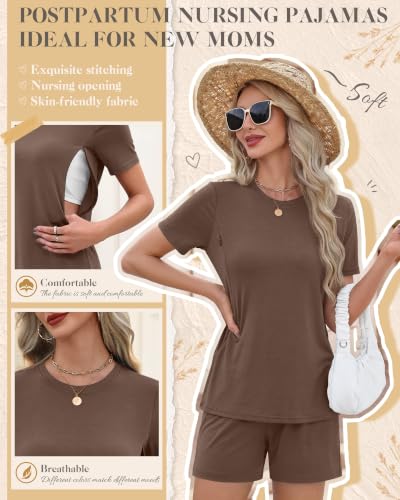 Riyiper 2 Packs Women's Nursing Pajamas Set - color: Coffee, Black, size: Small