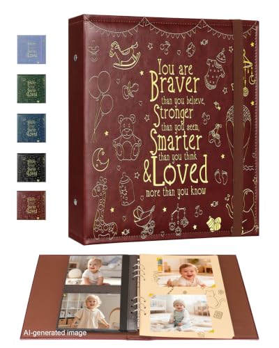 Leather Baby Scrapbook Album, Baby Memory Keepsake for New Moms & Dads - color: Brown