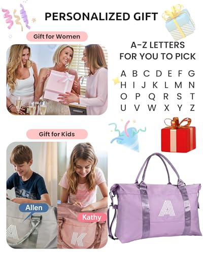Initial Travel Duffel Bag,Sports Bag,Personalized Weekender Bags - color: Purple, style: J