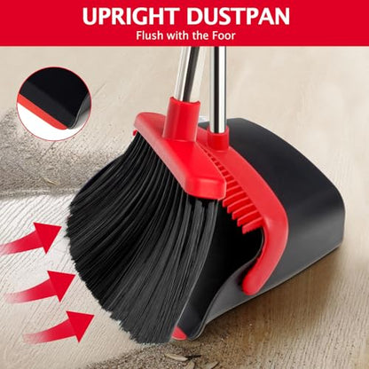 Broom and Dustpan Combo Set,51" Long Handle,Black Red - color: Black Red