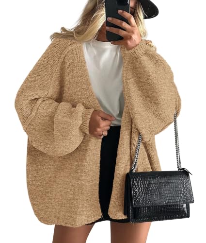 PRETTYGARDEN Womens Open Front Oversized Cardigan Sweaters - color: Camel, size: X-Small