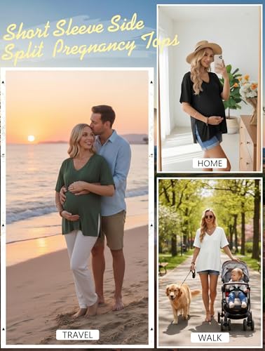 Ekouaer Maternity Shirts 3 Pack Oversized Pregnancy Tops Summer Clothes - color: 3 Pcs Black/ White/ Army Green, size: Small