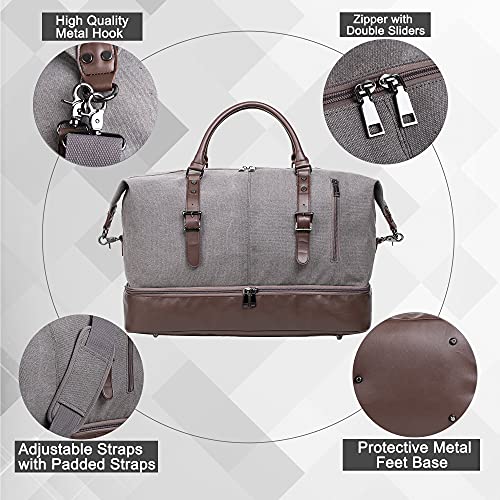 Weekender Overnight Bag Carry On Bag Travel Bag with Shoe Pouch - color: Grey