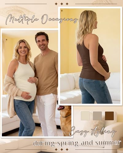 3 Pack Women's Maternity Tank Tops - color: Cream, Dark Khaki, Coffee, size: Small