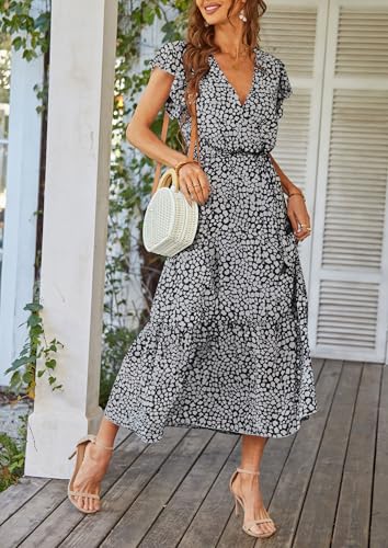 PRETTYGARDEN Women's Summer Floral Boho Maxi Dress - color: Black, size: Medium