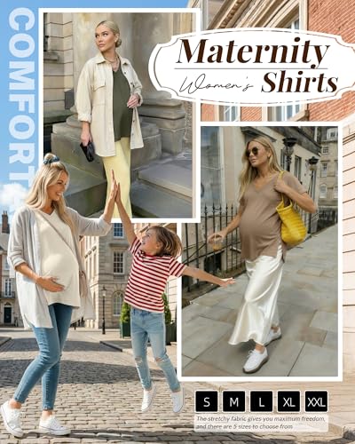 Ficerd 3 Pack Women's Maternity Shirts - color: Army Green, Cream, Khaki, size: Small