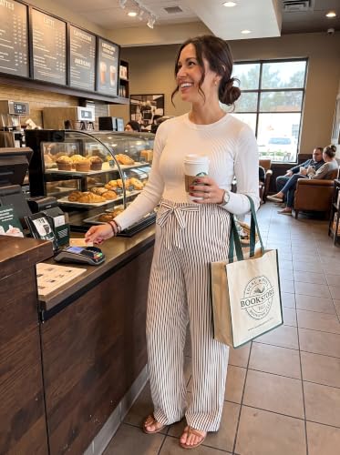 BLENCOT Striped Maternity Pants Tie Waist Fall Pregnancy Postpartum Outfits - color: Brown, size: X-Large