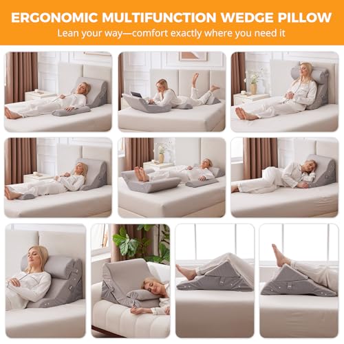 Ruqmuis Wedge Pillow Set for After Surgery, Bed Wedge Pillow, Grey - color: Grey, size: 3pcs