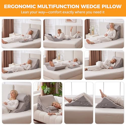 Ruqmuis Wedge Pillow Set for After Surgery, Bed Wedge Pillow, Grey - color: Grey, size: 3pcs