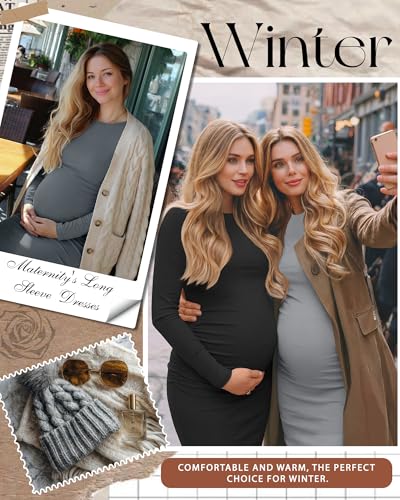 Riyiper 3 Pack Women's Long Sleeve Maternity Dresse - color: Black, Light Gray, Dark Gray, size: Small