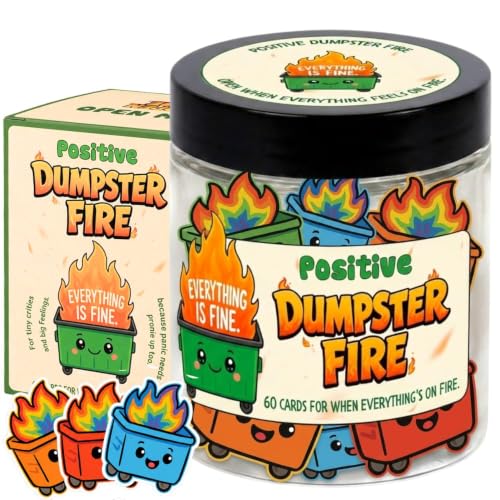 Positive Dumpster Fire Jar, 60 Funny Coworker Gift Affirmation Cards - color: Positive Dumpster