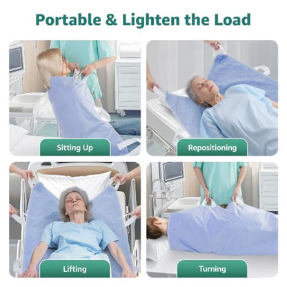 Incontinence Bed Pads Washable with 10 Handles for Bedridden Care, 34"x72" - color: Blue, size: 34"x72"-1 pc