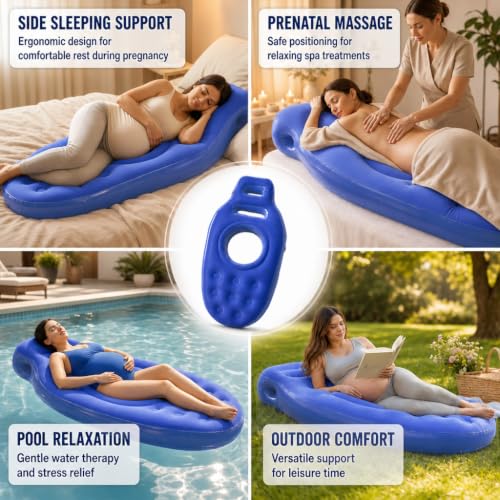 Inflatable Pregnancy Pillow Belly Hole Pool Float for Stomach Sleepers - color: Blue