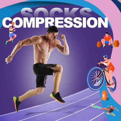 Zipper Compression Socks Women & Men |15-20mmHg Open Toe knee high - color: Beige, size: XX-Large