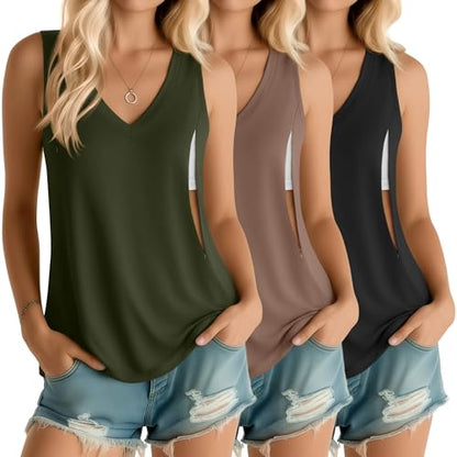 Ficerd 3 Pack Women's Nursing Tank Tops - color: Black, Mocha, Army Green, size: Medium