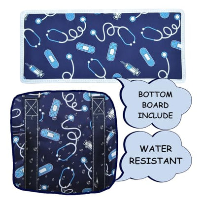 NGIL Work Tote Bag with Exterior Pockets - color: Blue Nurse Print-navy