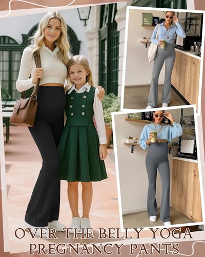 3 Pack Maternity Over The Belly Flared Leggings Pants - color: Dark Gray, Light Gray, Black, size: XX-Large