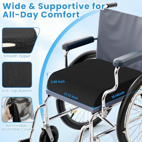 Wheelchair Seat Cushion Cooling Gel Memory Foam Chair Cushion - color: Black