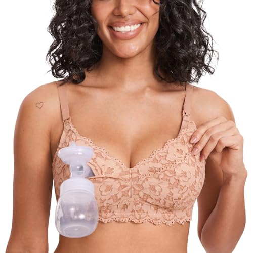 MOMANDA Lace Nursing Bras for Pumping - color: Cream Coffee, size: 34F