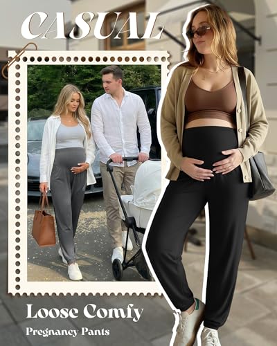 4 Pack Women's Maternity Jogger Pants - color: Light Gray, Dark Gray, Mixed Black, Black, size: XX-Large