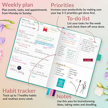 GoGirl Planner for Women, Undated Weekly Agenda Journal, Turquoise - color: Turquoise, size: A5 (5.8'' x 8.3'')