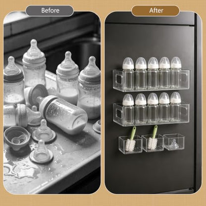 5 Pack Magnetic Baby Bottle Organizer for Refrigerator – 2 Large + 3 Small
