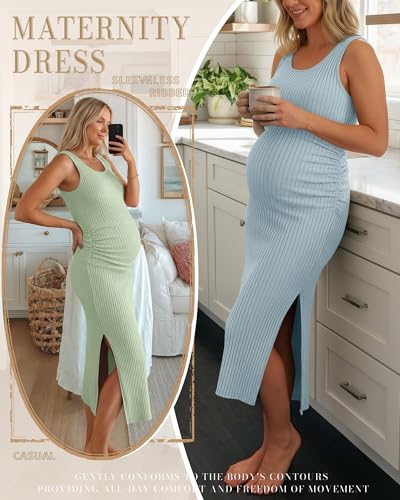 2 Pack Womens Split Long Maternity Dress - color: Dusty Blue, Light Green, size: Medium