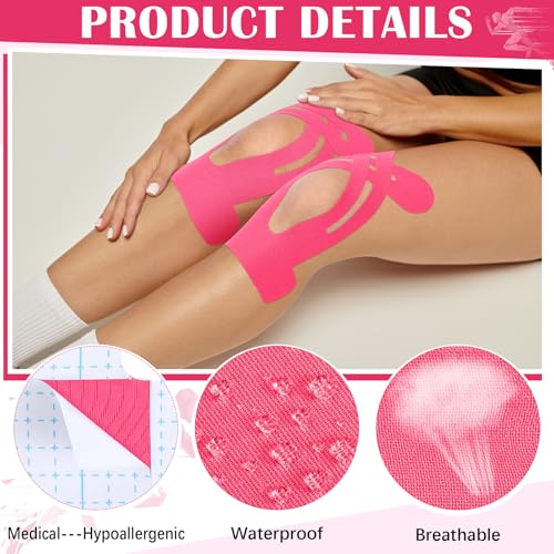 50 Pcs Precut Kinesiology Tape for Knees, Rose Red - color: Rose Red