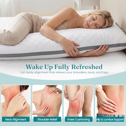 Oubonun Full Body Pillow for Side Sleeper, Adjustable Firm Long Bed Pillow - color: White-gray Side