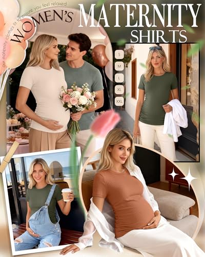 Ficerd 3 Pack Women's Short Sleeve Maternity Shirts - color: Light Army Green, Apricot, Pumpkin, size: X-Large