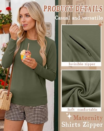 4 Pack Nursing Breastfeeding Tops with Hidden Zipper - color: Army Green, Brown, White, Black, size: Large