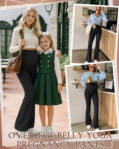 3 Pack Maternity Over The Belly Flared Leggings Pants - color: Black, Black, Black, size: Small