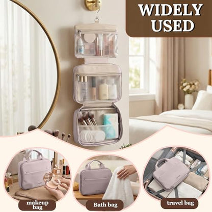 Makeup Bag Hanging Toiletry Bag for Women with Leakproof Compartments - color: Pink