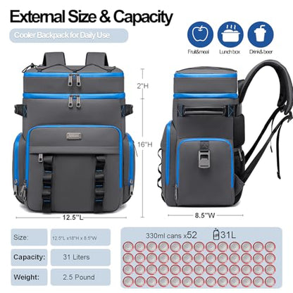 Weitars Insulated Cooler Backpack,Waterproof Soft Cooler Bag 31L/52 Can - color: DarkGray