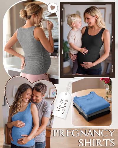 Riyiper 3 Pack Women's Maternity Tank Tops - color: Black, Sky Blue, Light Gray, size: XX-Large