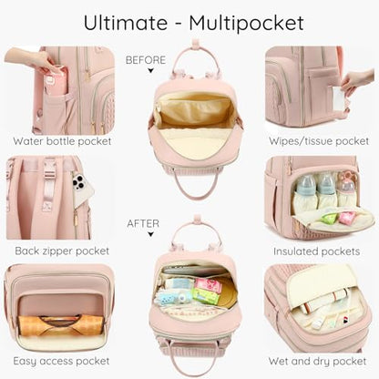 AIJIEKE Diaper Bag Backpack, Large Multi-functional Diaper Backpack, Pink - color: Pink