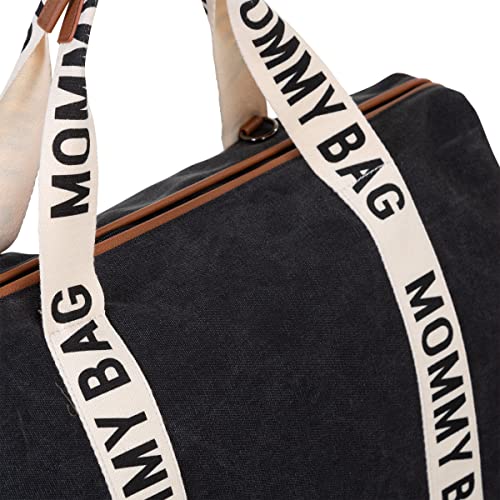 Childhome Signature Mommy Bag, Sporty Diaper Bag, Water Repellant Tote Bag, Large Diaper Bag, Baby Essentials Travel Bag, Hospital Bags for Labor and Delivery (Black) - style: Signatureblack