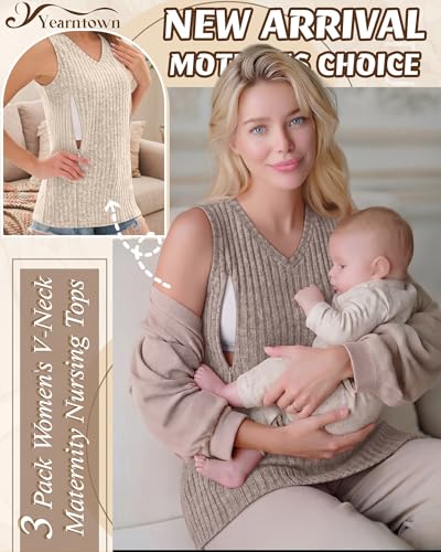 3 Pack Women's Nursing Tank Tops - color: Coffee, Apricot, Black, size: X-Large