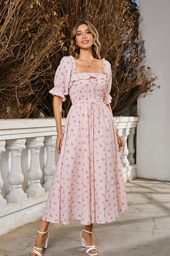 R.Vivimos Women Summer Cotton A Line Flowy Long Dresses - color: Pink#2-floral, size: X-Large