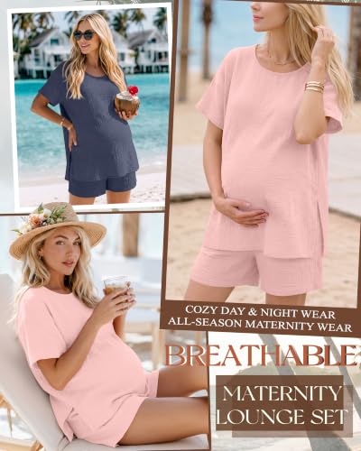 Riyiper 4 Pcs 100% Cotton Maternity Pajamas Sets - color: Pink, Haze Purple, size: Medium