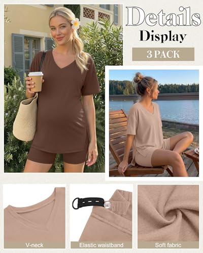 2 Pack Women Maternity Set Pregnancy Outfit - color: Apricot, Coffee, size: Large