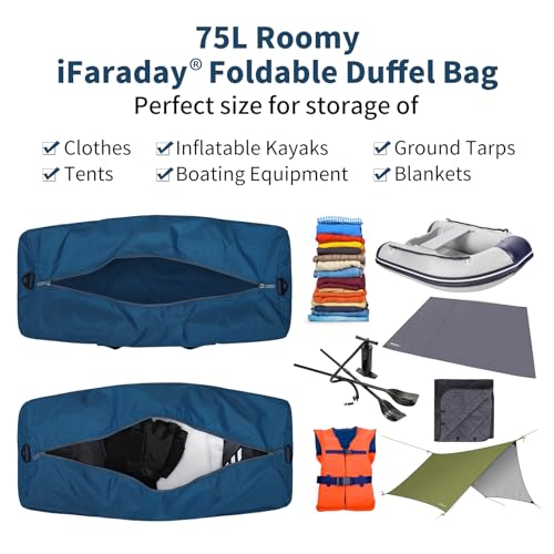 iFARADAY Foldable Duffel Bag Lightweight, 30 inch / 75L, Royal Blue - color: Blue-75L(with shoulder strap)