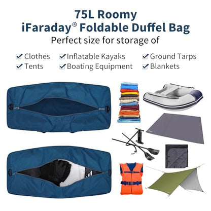 iFARADAY Foldable Duffel Bag Lightweight, 30 inch / 75L, Royal Blue - color: Blue-75L(with shoulder strap)